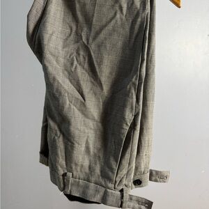Gray Plaid Pants with Buckle Detail